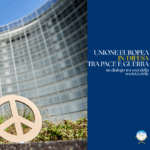 peace symbol in front of Berlaymont with EU flags Source EC - Audiovisual Service Cooperators Producer : CE - Service audiovisuel Photographer : Dati Bendo Architect : André Polak Berlaymont 2000 Lucien De Vestel Jean Gilson Jean Polak Copyright European Union, 2020