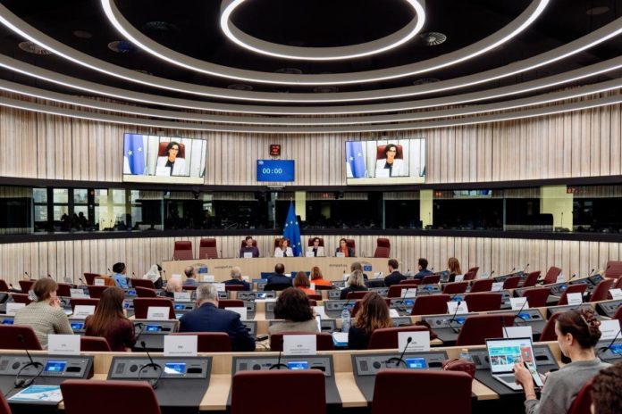 Participation of Hadja Lahbib, European Commissioner, in the Side Event to the Sakharov Prize ceremony on the Protection of Humanitarian Personnel. Source EC - Audiovisual Service Cooperators Producer : CE - Service audiovisuel Photographer : Valentine Zeler Copyright European Union, 2025.