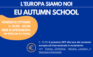 16 ottobre, Boves: EU AUTUMN SCHOOL “EUROPA SIAMO NOI”
