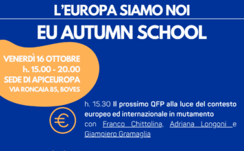 16 ottobre, Boves: EU AUTUMN SCHOOL “EUROPA SIAMO NOI”